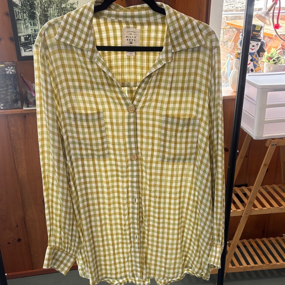 Billabong Olive and White Checkered Shirt